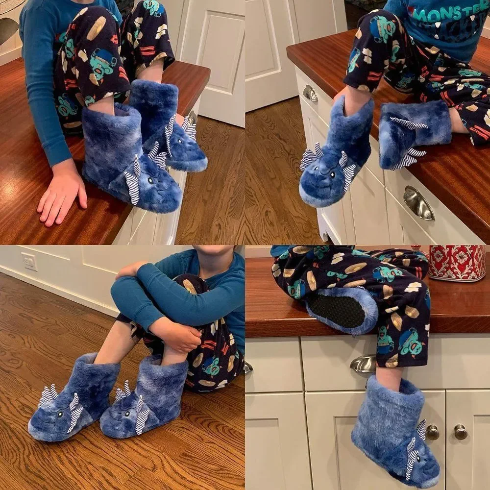 Totes Unisex Toddlers Cute Animal Design Soft Slip Resistant Slippers Blue 7-8